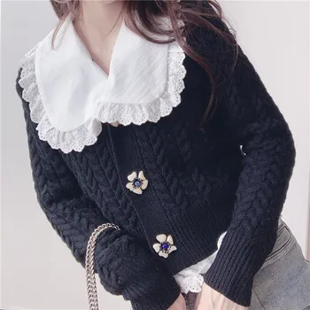 2020 m. rudens gėlių mygtuką moterų susagstomi megztiniai žiemos korėjos gėlių megztiniai, ponia, susagstomų megztinių viršūnės