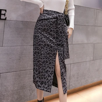 2020 m. Rudens mados spausdinti tiesiai sijonas moterims korėjos ponios sijonas tvarstis leopard moteris, sijonai, seksualios klubo paketą, ritininės faldas