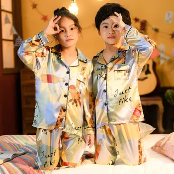 2020 m. Rudens Žiemos Ilgos Rankovės Vaikams Sleepwear Šilko Pižama, Nustatyti Berniukų Pižamos Rinkinius Vaikams, naktiniai drabužiai Mergaičių naktiniai marškiniai, pižamos Namų Drabužiai