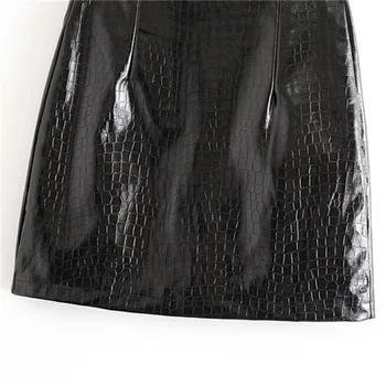 2020 m. rudenį moterys naujas retro aukšto juosmens tekstūros krokodilo modelis dirbtinė oda lieknėjimo mini sijonas