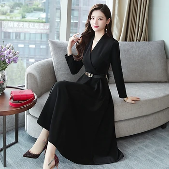 2020 M. Rudenį Naujų Atvykimo Plius Dydis Aukštos Kokybės Elegantiškas Vientisos Spalvos Moteris Ilgą Šifono Suknelė Su Diržu