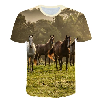 2020 m. užsienio prekybos vyriški trumparankoviai mustang arkliai gyvūnų serijos 3D skaitmeninis spausdinimas trumpas rankovėmis apvalios kaklo marškinėliai