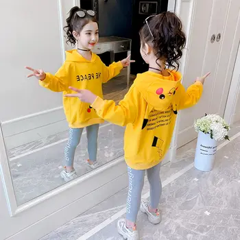 2020 m. Vaikams Drabužių Kostiumas Paauglių Mergaičių Rudenį ilgomis Rankovėmis su Gobtuvu Marškinėliai Viršuje Kelnės Vaikų Drabužių Mados Komplektus 4-10 Metų