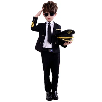 2020 m. Vaikų Dienos Piloto Uniformą Palydovė Cosplay Helovinas Kostiumas Vaikams Užmaskuoti Mergina Berniukas Orlaivio Kapitonas Išgalvotas Drabužius