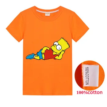 2020 m. Vaikų trumpomis Rankovėmis T-Shirt Pavasarį, Vasarą Medvilnės Vaikai Tee Animacinių filmų Simpsonų Mergaičių Marškinėliai 2-15Years Vaikams Drabužių