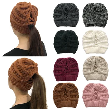 2020 m. Žiemos Beanies Moterų plaukai surišti į uodegą Beanie Skrybėlių Kepuraitės Moterų Megzti Dangtelis Atsitiktinis Skrybėlės Vyrų Hip-Hop Skullies Kepurės Šiltą Kepurę