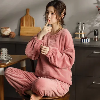 2020 m. Žiemos Moteriškų Sleepwear Šiltas Tirštėti Pižama Rinkiniai Aksomo Prarasti Homewear Kostiumas ilgomis Rankovėmis Femme Pižama Moterų Didelio Dydžio