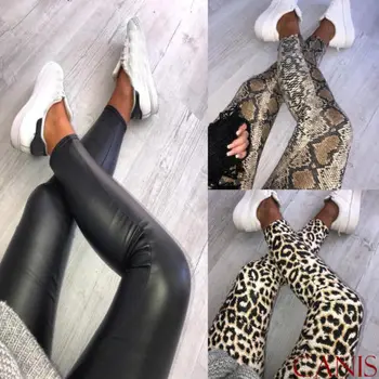 2020 Mados Moterų Aukšto Liemens Kelnės Leopard Gyvatės Odos Dizaino Liesas Ruožas Pieštuku Ilgai Slim Kelnės, Antblauzdžiai Ponios Kelnės