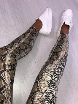 2020 Mados Moterų Aukšto Liemens Kelnės Leopard Gyvatės Odos Dizaino Liesas Ruožas Pieštuku Ilgai Slim Kelnės, Antblauzdžiai Ponios Kelnės