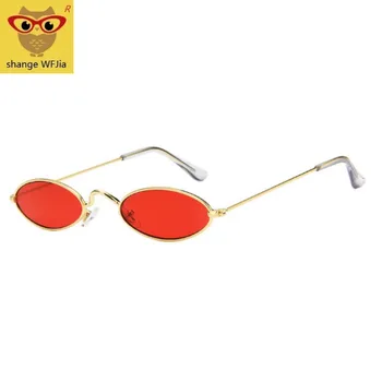 2020 mažas ovalo formos akiniai nuo saulės vyrams vyrų retro metalo rėmas geltona raudona derliaus maži, apvalūs saulės akiniai moterims