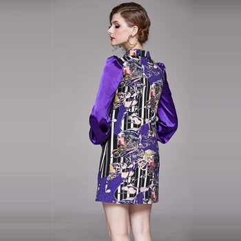 2020 metų Vasaros Dizaineris kilimo ir tūpimo Tako Fashion Suknelė Moterų Žibintų Rankovės Peter pan Apykaklės Prabanga Spausdinti Elegantiška Vintage Šalis Suknelė