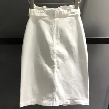 2020 metų vasaros džinsinio audinio sijonas moterys naujas baltos spalvos aukštos juosmens padalinta paketą, klubo, kelio ilgis džinsai sijonas