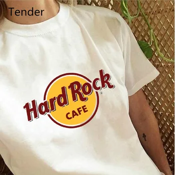 2020 metų Vasaros Hard Rock Cafe Laišką, Print T Shirt Moterų Grunge Estetinės Trumpas Rankovės Atsitiktinis Kawaii Harajuku plius dydis Viršūnes Tees