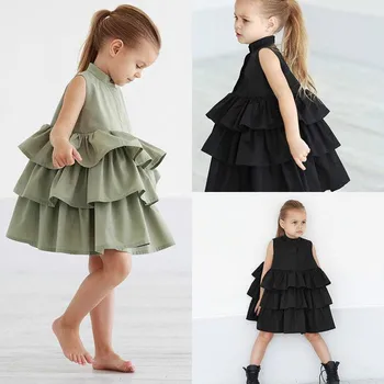 2020 metų Vasaros Mergaičių Suknelės Vaikams Mielas Juodas Žalias Šalis Suknelė be Rankovių O Kaklo Tortas Susiėmę Tutu Burbulas Suknelė 2-6T