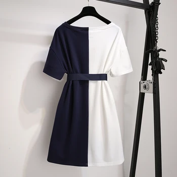2020 metų Vasaros Moterų Suknelė Atsitiktinis Blizgučiais Spausdinti Katė O-Kaklo Mini marškinėliai Suknelės Diržas Laisvas Kratinys Suknelė