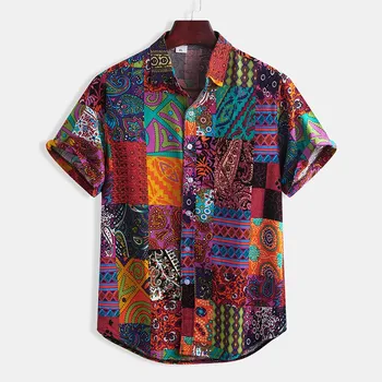 2020 metų Vasaros Vyrų Etninės Trumpas Rankovės Atsitiktinis Medvilnės Skalbiniai Spausdinimo Havajų Marškinėliai Palaidinė M-5XL havajų marškinėliai camisa masculina