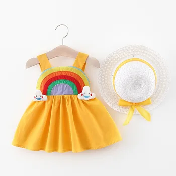 2020 Mielas Vasaros Baby Girl Dress Už Naujagimio Mergaičių Drabužiai Princesė 1-asis Gimtadienis Suknelė Su Skrybėle 0-2Y Vestidos