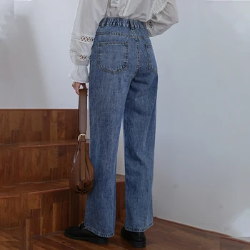 2020 moterų mėlyna plati plati koja kelnės moters boyfriend džinsai aukšto juosmens ilgai džinsinio audinio kelnės moteriška atsitiktinis, kietas streetwear