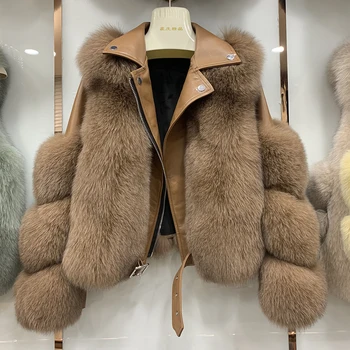 2020 Moterų Nekilnojamojo Fox Fur Coat Tikras Avikailis Odos Striukė Pliaupti Visą Žiemą Storas Šiltas Kailis Motinos Viršutiniai drabužiai S7844