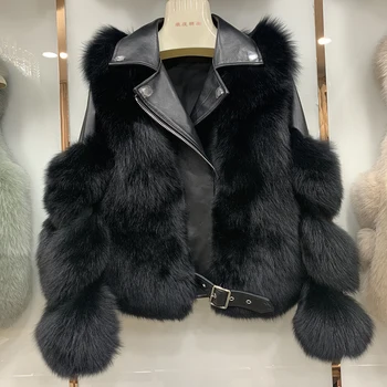 2020 Moterų Nekilnojamojo Fox Fur Coat Tikras Avikailis Odos Striukė Pliaupti Visą Žiemą Storas Šiltas Kailis Motinos Viršutiniai drabužiai S7844