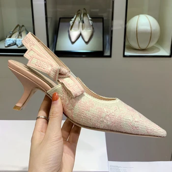 2020 Moterų Slingback Aukšto Kulno Mažas Kačiukas Kulno Prabangūs Žinomų Prekės ženklų Aukštos Kokybės Elegantiškas Dizaineris Streetwear Moterų Sandalai