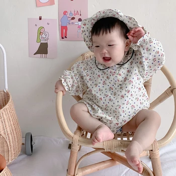 2020 Nauja Vaikiška Baby Girl Gražių Gėlių Romper Korėjos Stiliaus Rudenį Baby Girl Princesė Rompers Naujagimiui Mergina Jumpsuit