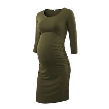 2020 Naujas apvalios kaklo, ilgomis rankovėmis nėščioms moterims drabužių vientisos spalvos motinystės suknelės plius dydžio nėštumo drabužiai suknelė Q0709
