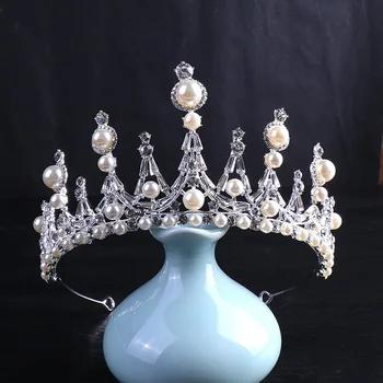 2020 Naujas Elegantiškas Bride Baroko Karūna Balti Siūlai Šukuosena Suaugusiųjų Gimtadienio Pokylio Karalienė Vestuvių Karūna