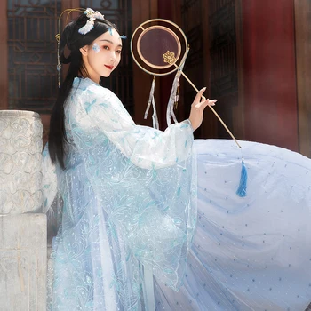 2020 Naujas Kinų Stiliaus Senovės Moterų Vasaros Drabužių Han/Tang Dinastijos Princesė, Fėja Kostiumai Mėlyna Hanfu Suknelė 3M 6M DQL4054
