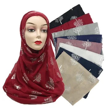 2020 NAUJAS moterų aikštėje musulmonišką hidžabą šalikas femme musulman sidabro gėlė, minkštas kieto viskozė skarelė islamo hijab padengti-iki