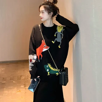 2020 Naujas Moterų Mados Gyvūnų modeliai, Mezgimo megztiniai Paketo Sijonai 2 dalių Komplektas Moterų Suknelės megztos Kostiumas