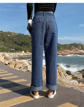 2020 naują pavasario ir rudens Mados atsitiktinis palaidų medvilnės aukšto juosmens moterų, mergaičių, prekės ženklo plataus kojų džinsai drabužiai