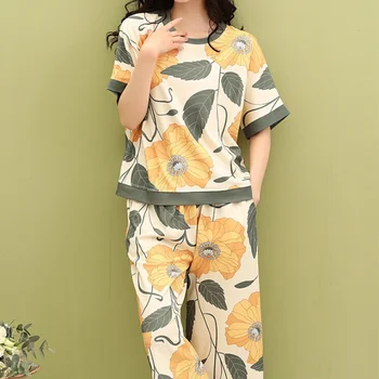 2020 Pyjama Moterų Pižama Rinkiniai Pavasario Vasaros Trumpomis Rankovėmis Spausdinti Sleepwear Didelis Mergina Pijamas Mujer Laisvalaikio Studentų Pajama Femme
