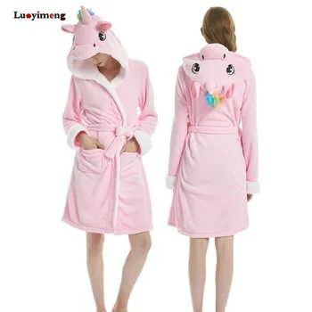 2020 Tirštėti Nightgowns Žiemos Chalatas Moterų Pižama Vonia Panda Vienaragis Skraiste Sleepwear Moteriški Chalatai Koralų Aksomo Suknelė Padažu