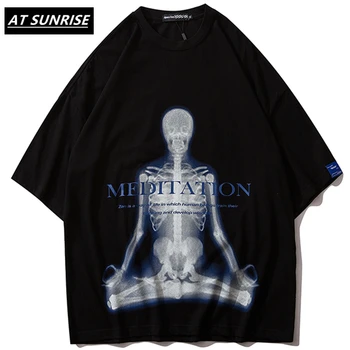 2020 Vyrų Hip-Hop Marškinėliai Skeleto griaučiai Spausdinti Marškinėliai Vasaros Atsitiktinis trumpomis Rankovėmis Viršūnes Mados Tshirts Streetwear juoda Tee