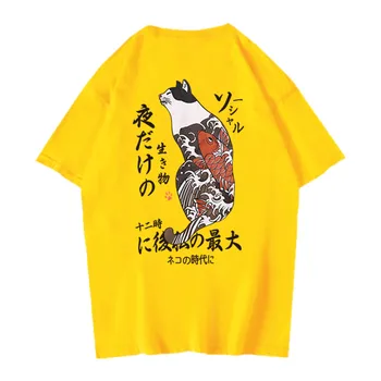 2020 Vyrų Hip-Hop Marškinėliai Streetwear Monstras Katė T-Shirts Harajuku Japonija Stiliaus Juokinga Marškinėlius Vasaros Trumpomis Rankovėmis Vatos Pagaliukai Tees