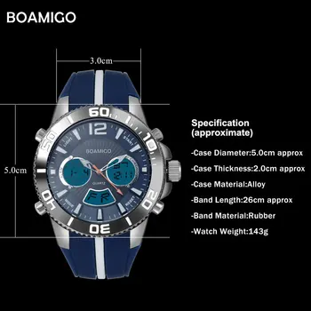 2020 Vyrų Sporto Laikrodžiai Karinės Skaitmeninis analoginis Žiūrėti BOAMIGO Prekės Kvarciniai Laikrodžių Mados Gumos Juosta Laikrodis 30M atsparus Vandeniui