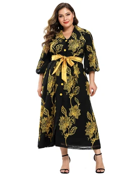 2021 Abaja Ilgai Pavasarį Moterų Suknelės Didelis Plius Dydis Mados Elegantiškas Aukso Siuvinėjimai Aukšto Juosmens Varčias Maxi Afrikos Suknelė