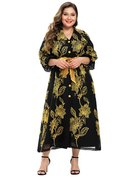 2021 Abaja Ilgai Pavasarį Moterų Suknelės Didelis Plius Dydis Mados Elegantiškas Aukso Siuvinėjimai Aukšto Juosmens Varčias Maxi Afrikos Suknelė