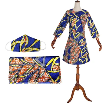 2021 Afrikos Spausdinti Suknelė Apranga Moterims Dashiki Top Marškinėliai+Headwrap+kaukė Lankelis Tradicinės Partijos Suknelė Plius Dydis