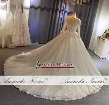 2021 gelinlik vestuvių suknelė ilgomis rankovėmis, su pilna kristalų nuotakos suknelė realus darbas