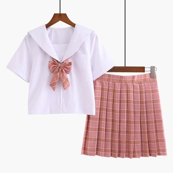 2021 Karšto Naujas Mados Japonijos Mokyklinę Uniformą Mergaičių Drabužių Puikus Anime Cosplay Kostiumas Sailor Balti Marškinėliai Pledas Sijonas Rinkiniai
