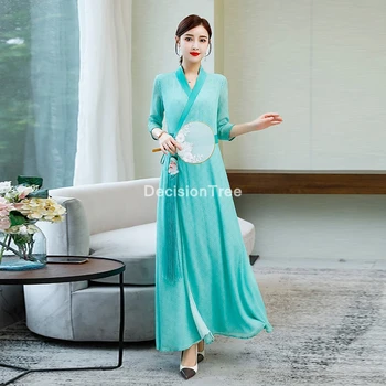 2021 kinų stiliaus pagerėjo cheongsam suknelė ilgos suknelės moterų hanfu suknelė kimono suknelę, japonijos drabužius liaudies šokių drabužiai