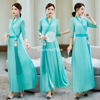 2021 kinų stiliaus pagerėjo cheongsam suknelė ilgos suknelės moterų hanfu suknelė kimono suknelę, japonijos drabužius liaudies šokių drabužiai