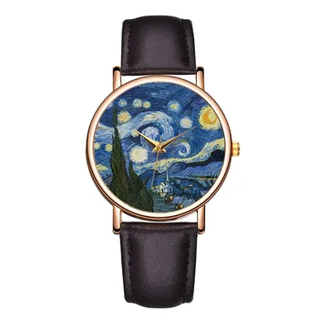 2021 Moterų Laikrodžiai Mados Van Gogho Žvaigždėtas Dangus Kvarco Odos Žiūrėti, Moterų, Vyrų, Rankiniai laikrodžiai Lady Dovana Moters Laikrodis Reloj Mujer