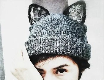 2021 NAUJA Rudens ir žiemos mados prekės ženklo mezgimo Šiltas katė vilnos skrybėlę kepuraitė skullie su brangakmenių nėrinių blogio ausies priedai