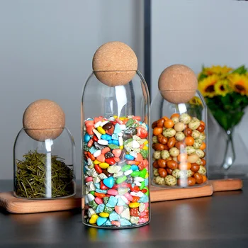 2021 naujas stiklinis butelis apvalus kamuolys sandarų indelį kavos pupelių talpinimo virtuvės grūdų saugojimo jar kūrybos kamštienos arbata gali