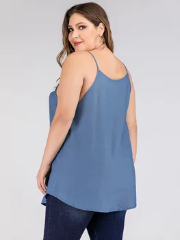 2021 naujas vasaros plius dydis viršūnes moterų didelės palaidinė atsitiktinis palaidų nėrinių rankovių straples diržas marškinėliai mėlyna 3XL 4XL 5XL 6XL 7XL