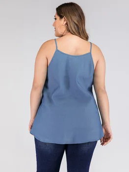 2021 naujas vasaros plius dydis viršūnes moterų didelės palaidinė atsitiktinis palaidų nėrinių rankovių straples diržas marškinėliai mėlyna 3XL 4XL 5XL 6XL 7XL