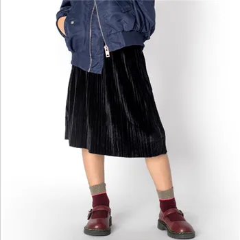 2021 NAUJAS Žiemos stilius grūsti aksomo, klostuotas sijonas merginos sijonas kelio ilgio linija sijonas
